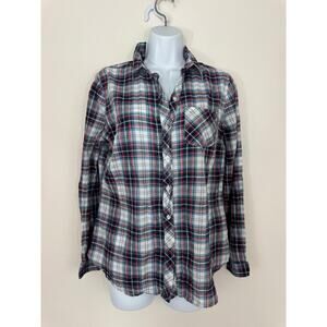 Sandra Ingrish Red Blue Plaid Button Down Shirt Size S